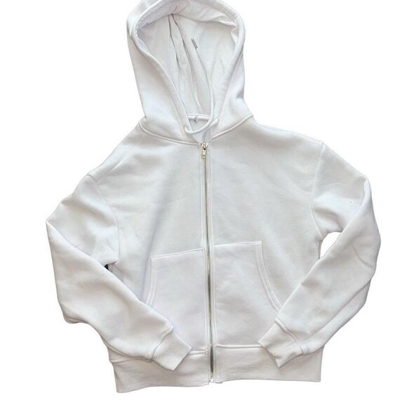 Womens Drawstring‎ Full Zip Up Cropped Hoodie Sweatshirt White Size Small - Picture 4 of 6